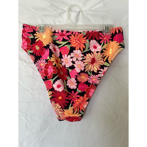 Wild Fable "Wild Child" Bikini Bottom pink floral High Waist High Leg Cheeky XS - Picture 2 of 5